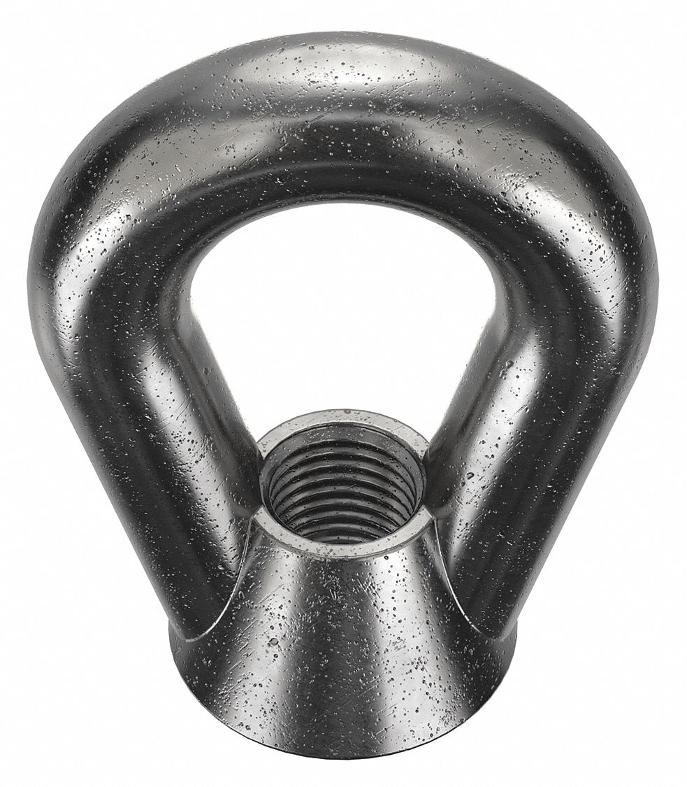 Eye Nut: 1 1/2"-6 Thread, Steel, Black Oxide, Oval, 2 1/2 in Inside Dia, 5 1/4 in Outside Dia