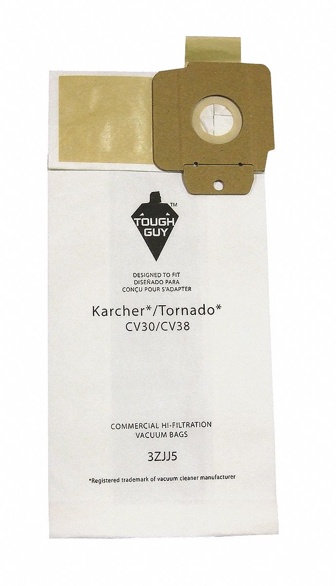 TOUGH GUY, Fits Karcher/NSS/Tornado Vacuum Brand, Dry, Vacuum Bag