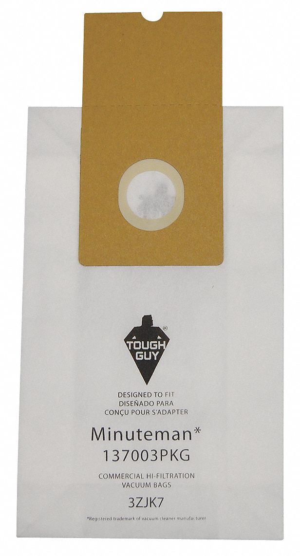 Vacuum Bag: Minuteman, 137003, Dry, Paper, 2-Ply, Std, 3ZJK7