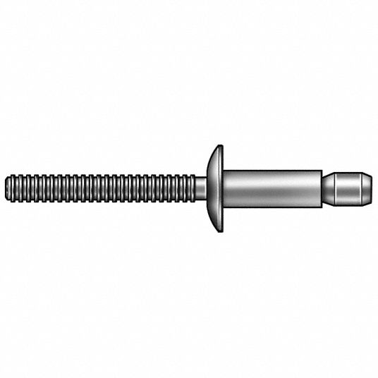 POP AVDEL Blind Rivet, Domed Head, Steel Mandrel, 0.425 in L, 3/16 in