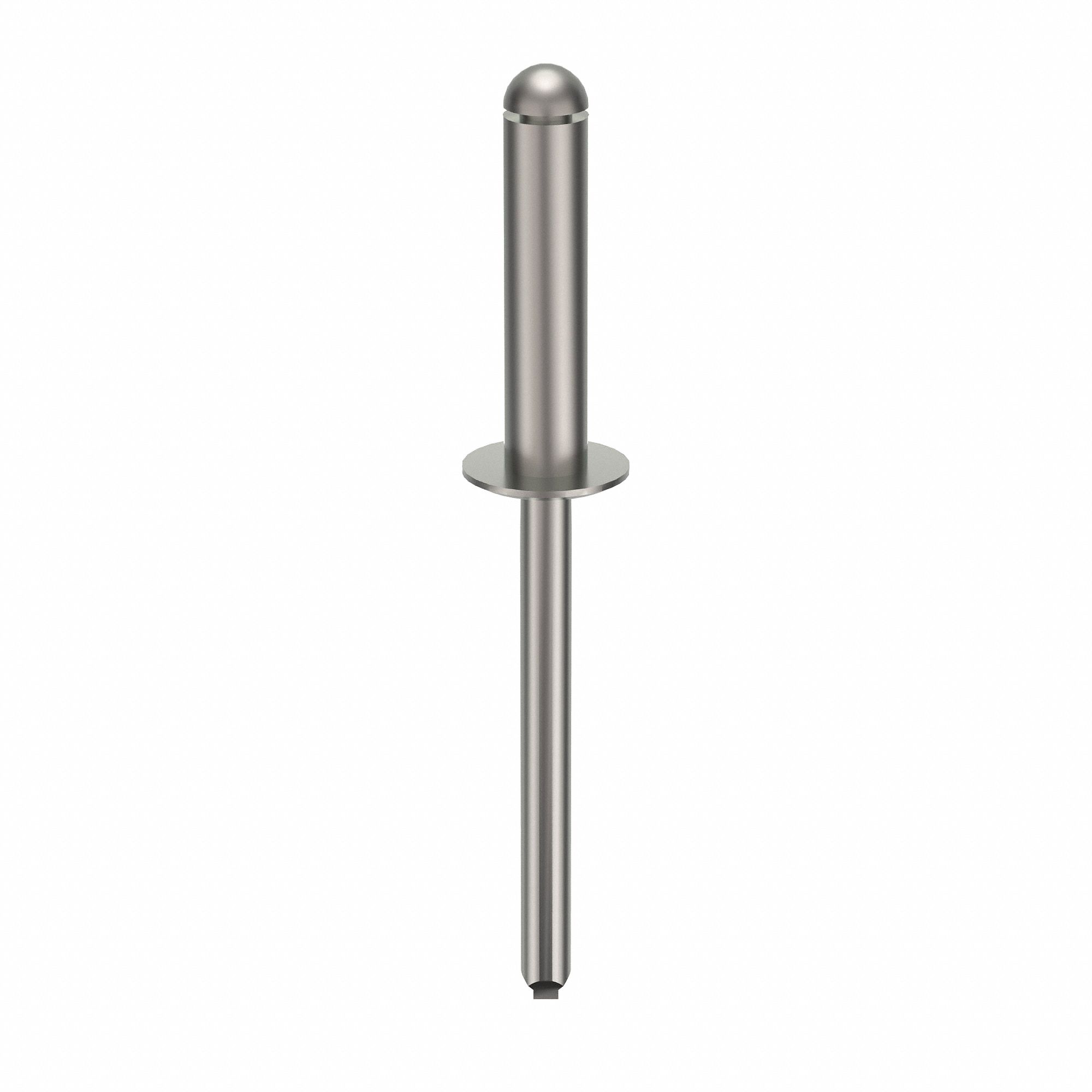 Blind Rivet, 2 10/99" L, 0.186" dia, PK100: Inch, 2 3/32 in Overall Lg, 51/64 in Body Lg, Dome, 100 PK