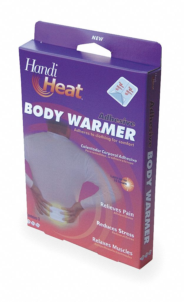 Adhesive Body Warmer: Disposable, White, 7 in Lg, 4 3/4 in Wd, 3 PK