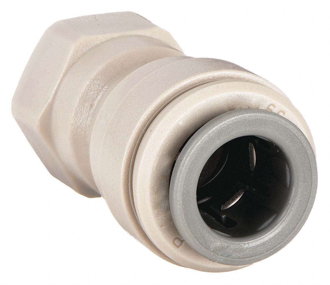 FEMALE ADAPTER: ACETAL, PUSH-TO-CONNECT X FNPTF, FOR ¼ IN TUBE OD, ¼ IN PIPE, GREY, 10 PK