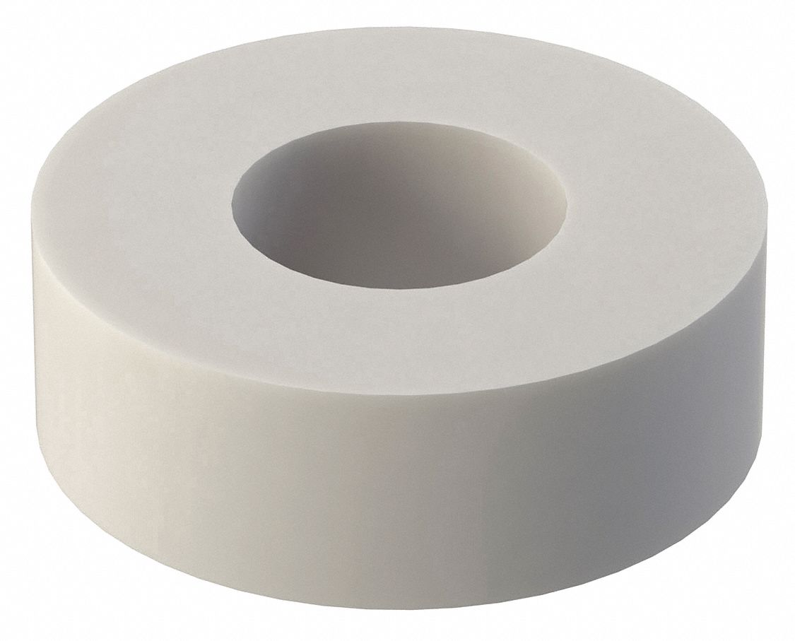 Spacer: For #8 Screw Size, Nylon, Plain, 1/8 in Overall Lg, 0.171 in Inside Dia, 10 PK
