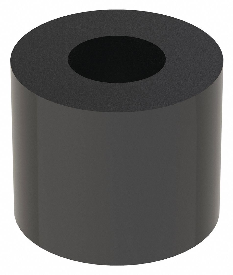 Spacer: M8 Screw Size, 15 mm Overall Lg, Round, Nylon, Plain, Nylon, 10 PK