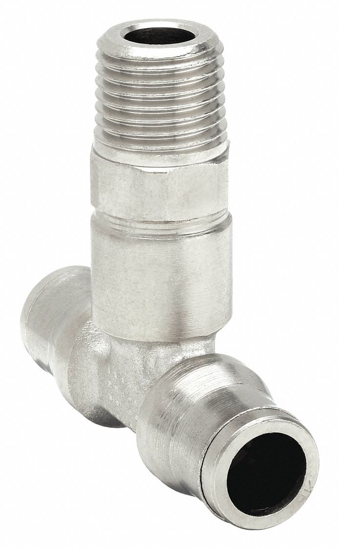 MALE BRANCH TEE: NICKEL PLATED BRASS, MBSPT X PUSH-TO-CONNECT X PUSH-TO-CONNECT, ¼ IN PIPE