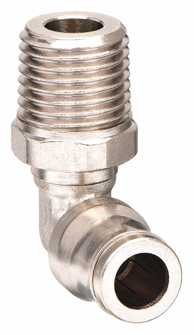 Push-To-Connect Tube to Metric Thread Tube Fitting: Male Elbow, M8 x 1  Thread