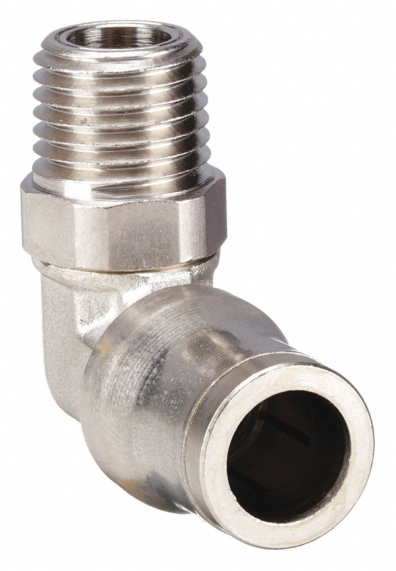 SWIVEL MALE ELBOW: NICKEL PLATED BRASS, PUSH-TO-CONNECT X MNPT, FOR ¼ IN TUBE OD, ⅛ IN PIPE