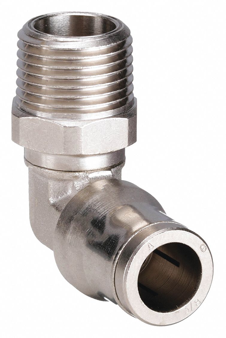 SWIVEL MALE ELBOW: NICKEL PLATED BRASS, PUSH-TO-CONNECT X MNPT, FOR ¼ IN TUBE OD, ¼ IN PIPE