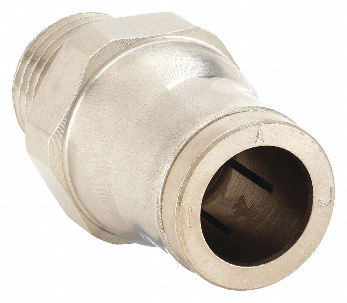 MALE CONNECTOR: NICKEL PLATED BRASS, PUSH-TO-CONNECT X MNPT, FOR ⅜ IN TUBE OD, ¼ IN PIPE