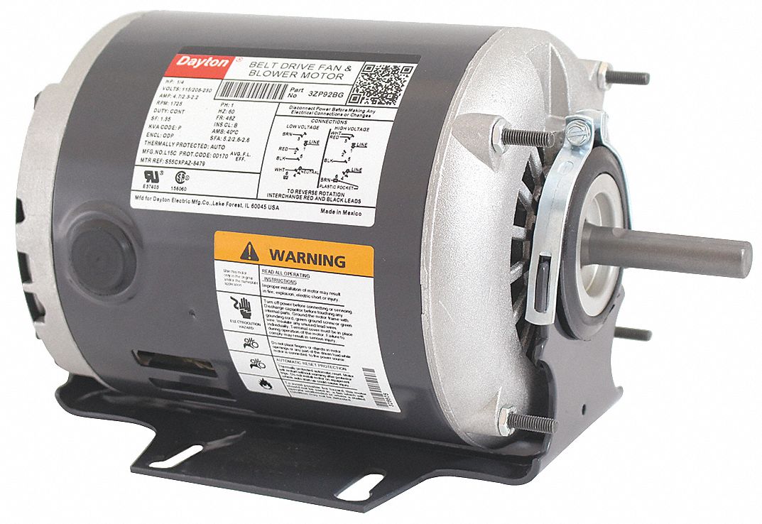 DAYTON Belt Drive Motor: 1 Speed, Open Dripproof, Cradle Base Mount, 1/4  HP, 1,725 Nameplate RPM, B