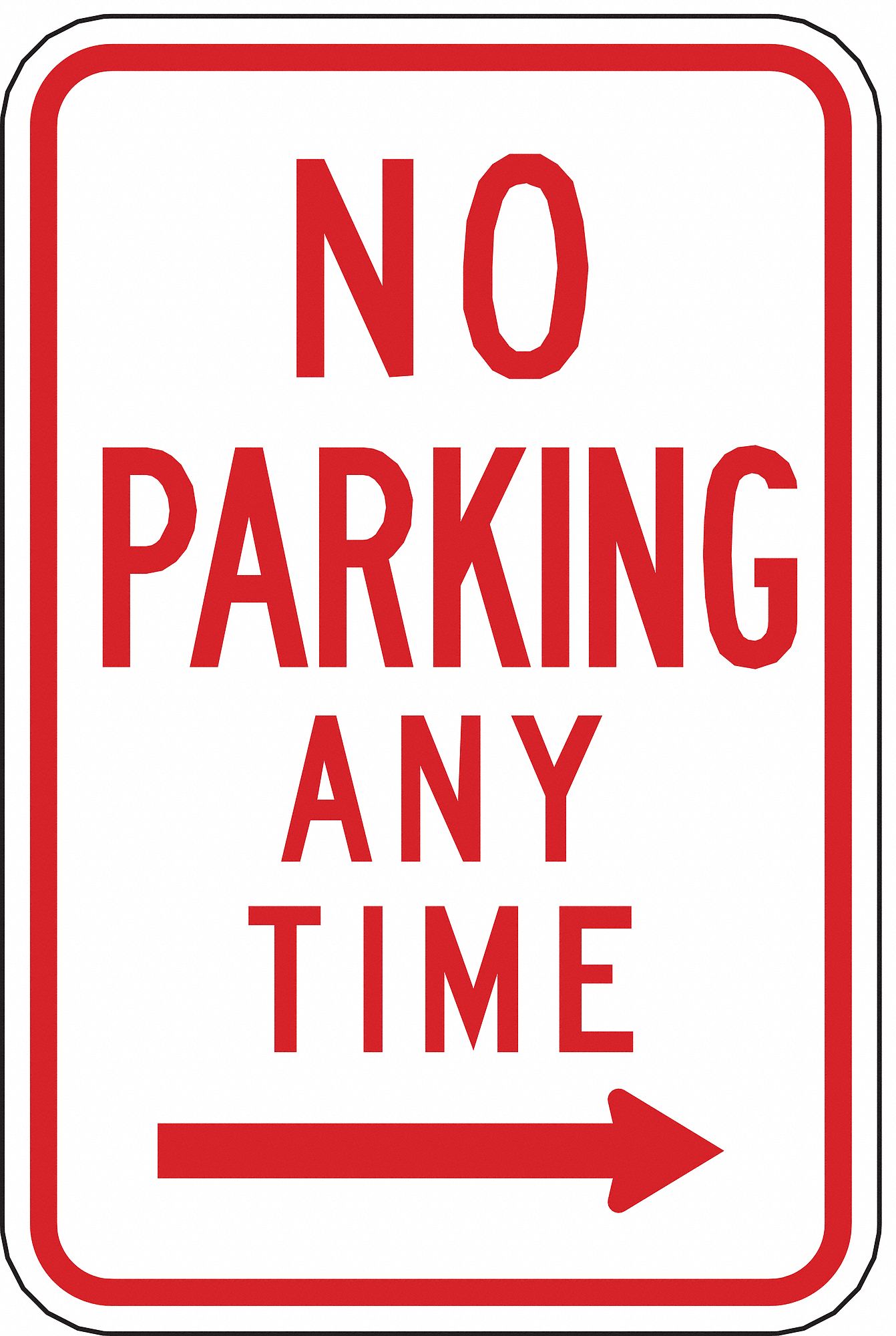 No Parking Sign, Right Arrow, 18X12", Alum.