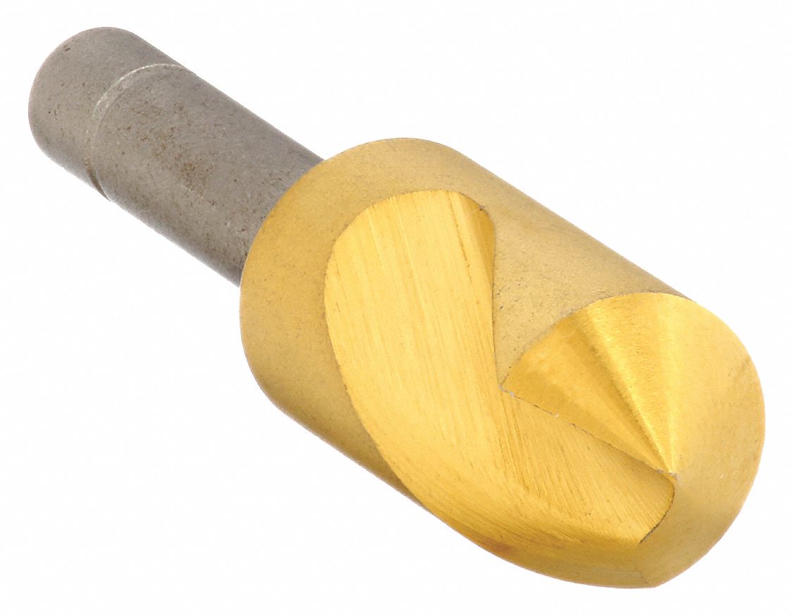 Countersink: 1 1/4 in Body Dia., 1/2 in Shank Dia., TiN Finish, 2 3/4 in Overall Lg, Cobalt