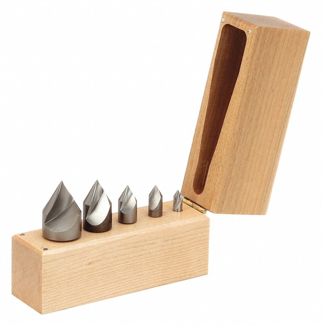 Countersink Set: 60°, 5 Pc, 1/4 in to 1 in, 1 Flute, Cobalt