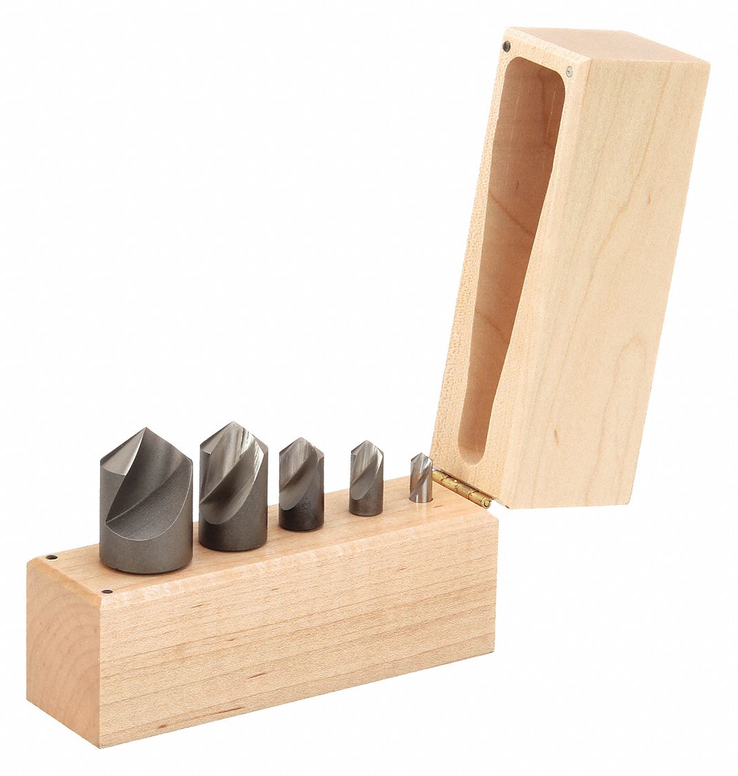 Countersink Set: Cobalt, Bright (Uncoated) Finish, 1/4 in Smallest Body Dia., 5 Pieces