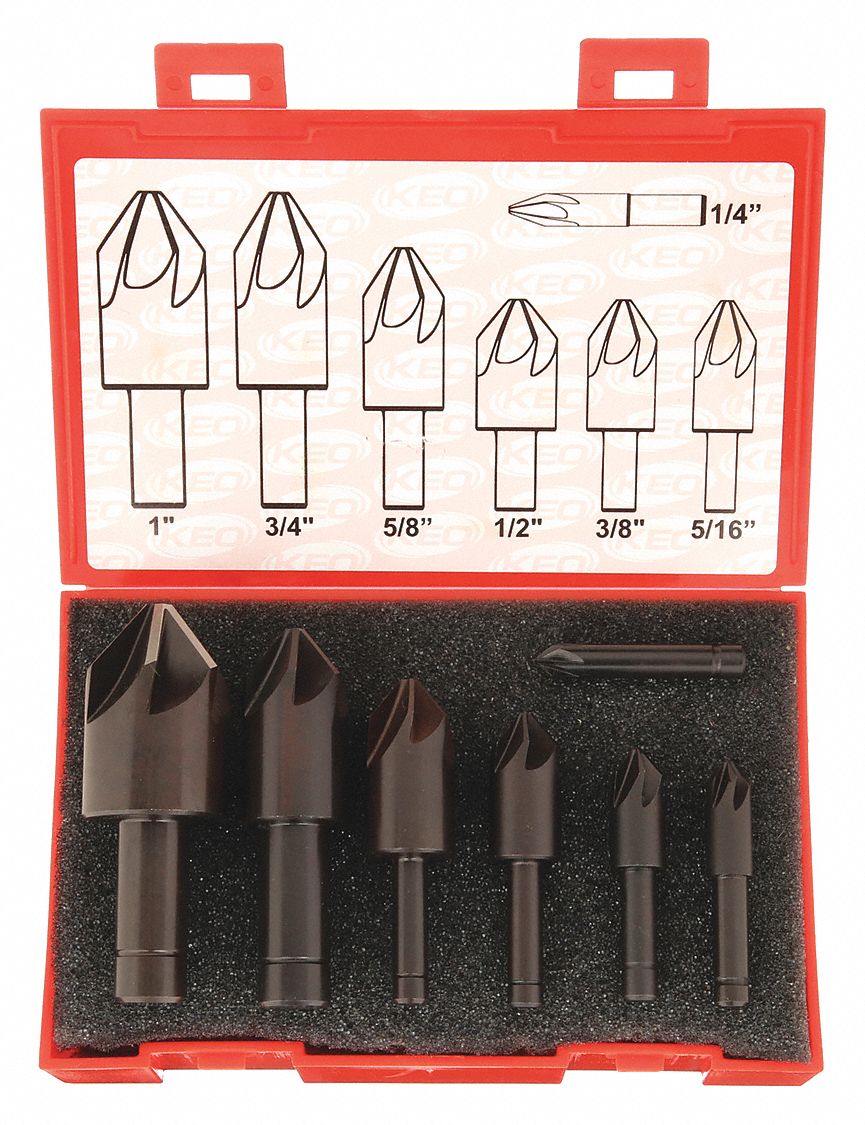 COUNTERSINK SET, COBALT, BRIGHT/UNCOATED FINISH, ¼ IN SMALLEST BODY DIAMETER, 7 PIECES