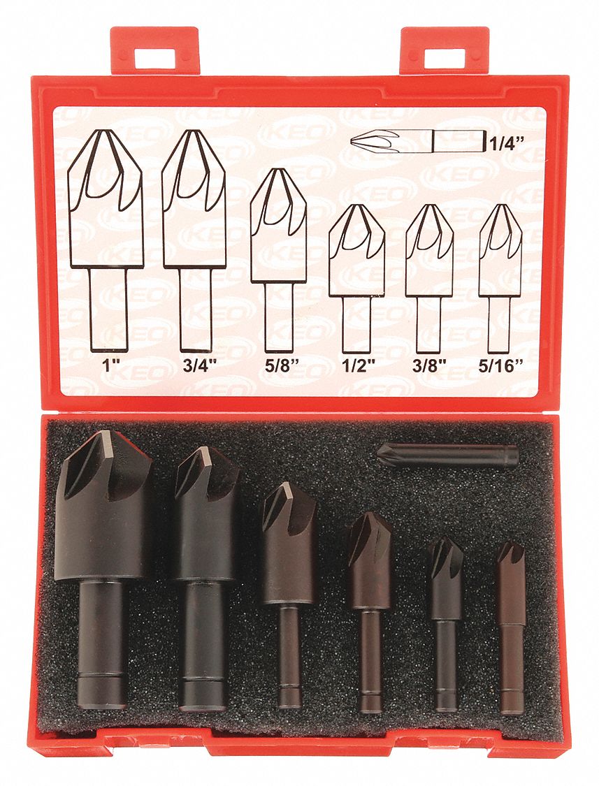 COUNTERSINK SET, COBALT, BRIGHT/UNCOATED FINISH, ¼ IN SMALLEST BODY DIAMETER, 7 PIECES