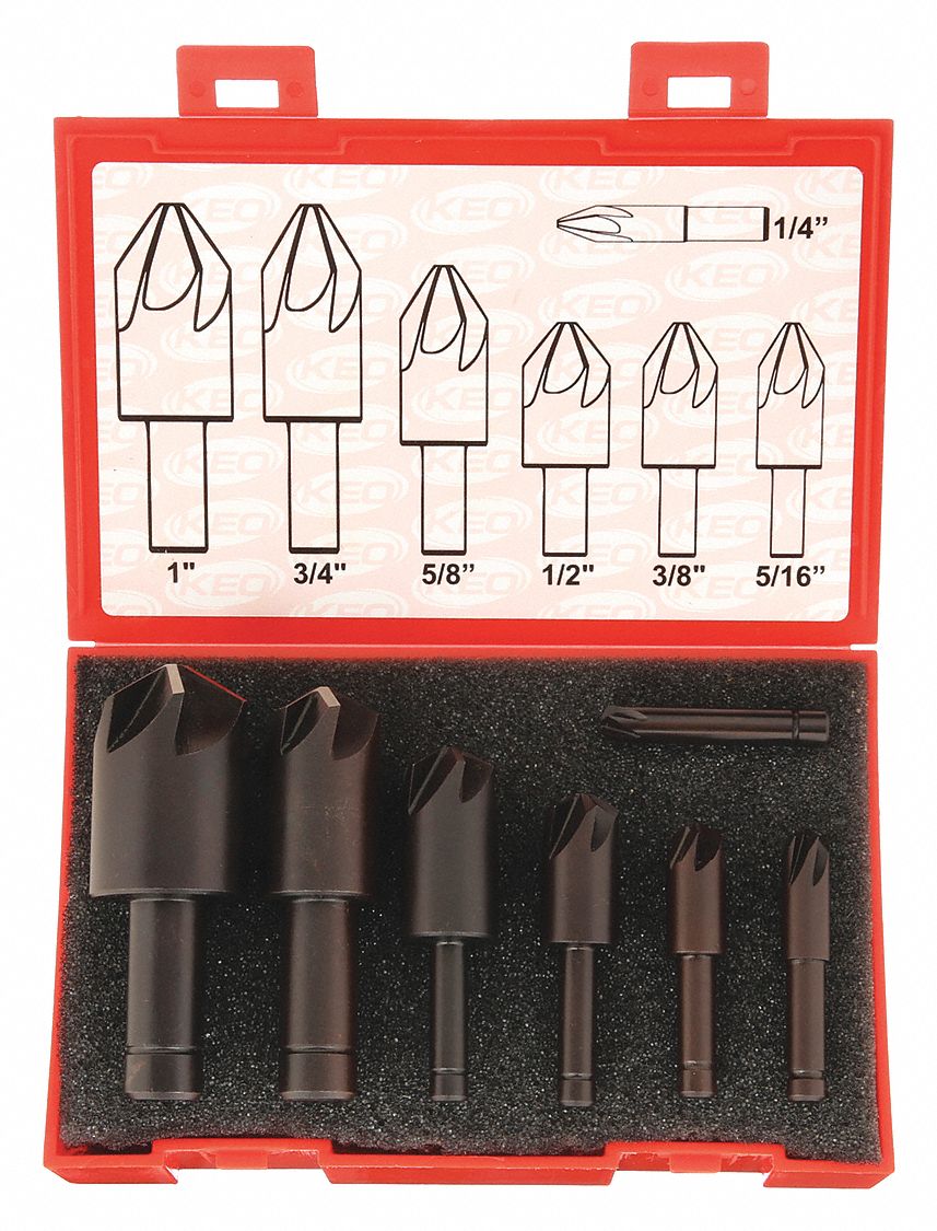 COUNTERSINK SET, COBALT, BRIGHT/UNCOATED FINISH, ¼ IN SMALLEST BODY DIAMETER, 7 PIECES