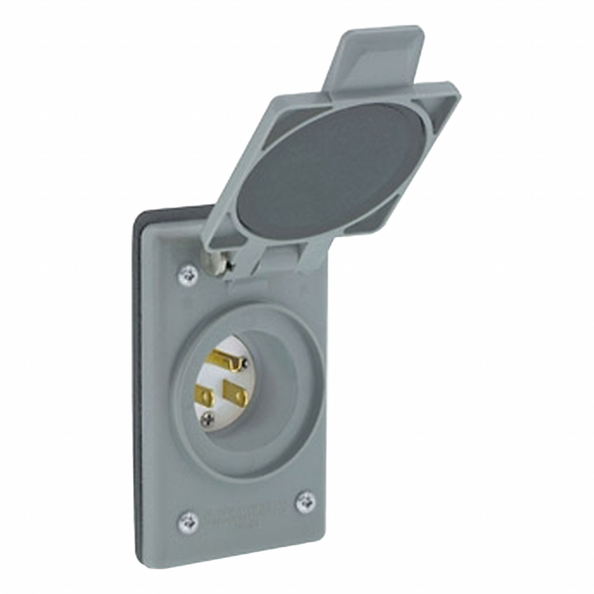 Straight Blade Inlet: 5-15P, 15 A, 125V AC, 2 Poles, Gray, Screw Terminals