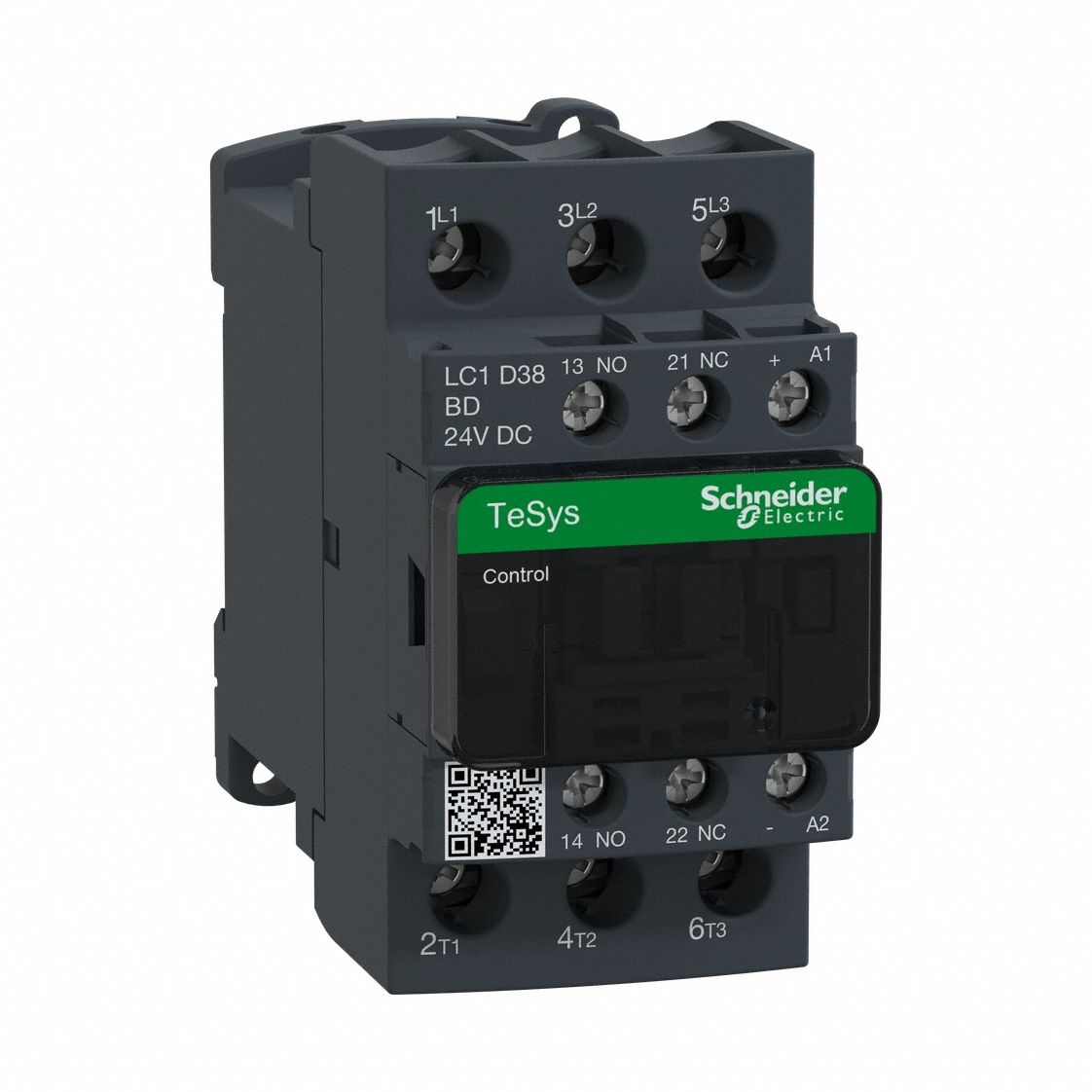 IEC Magnetic Contactor: Non-Reversing, 3 Poles, 3NO Contacts, 38 A, 24V DC Coil, 1NO/1NC