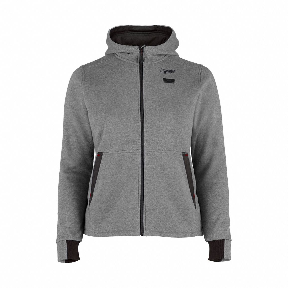 Heated Hoodie: Women's, 2XL, Gray, Up to 8 hours, 25 in Max Chest Size, 2 Outside Pockets