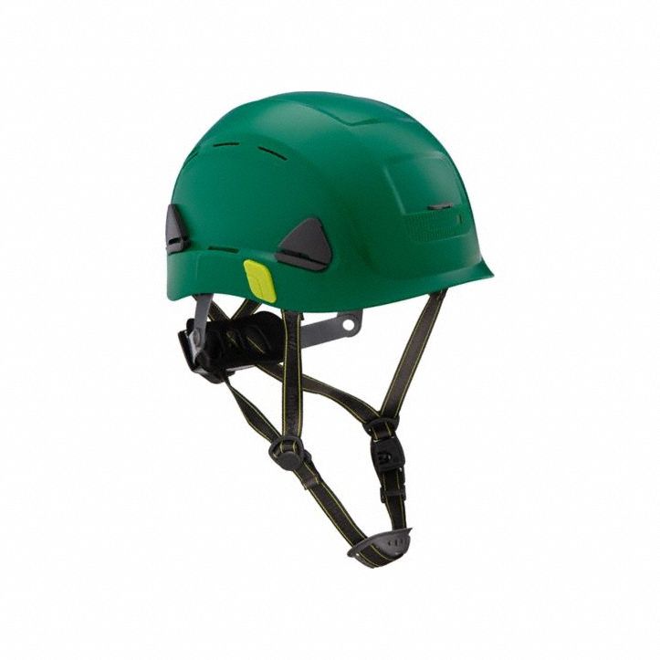 Climbing Helmet: Green, No Graphics, Ratchet (8-Point), Ratchet, Polyethylene, Side-Slots