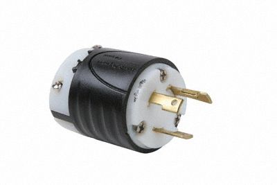 Locking Plug: L5-30P, 125V AC, 30 A, 2 Poles, Black/White, Screw Terminals