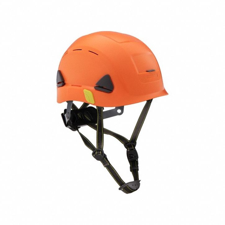 Climbing Helmet: Orange, No Graphics, Ratchet (8-Point), Ratchet, Polyethylene, Side-Slots