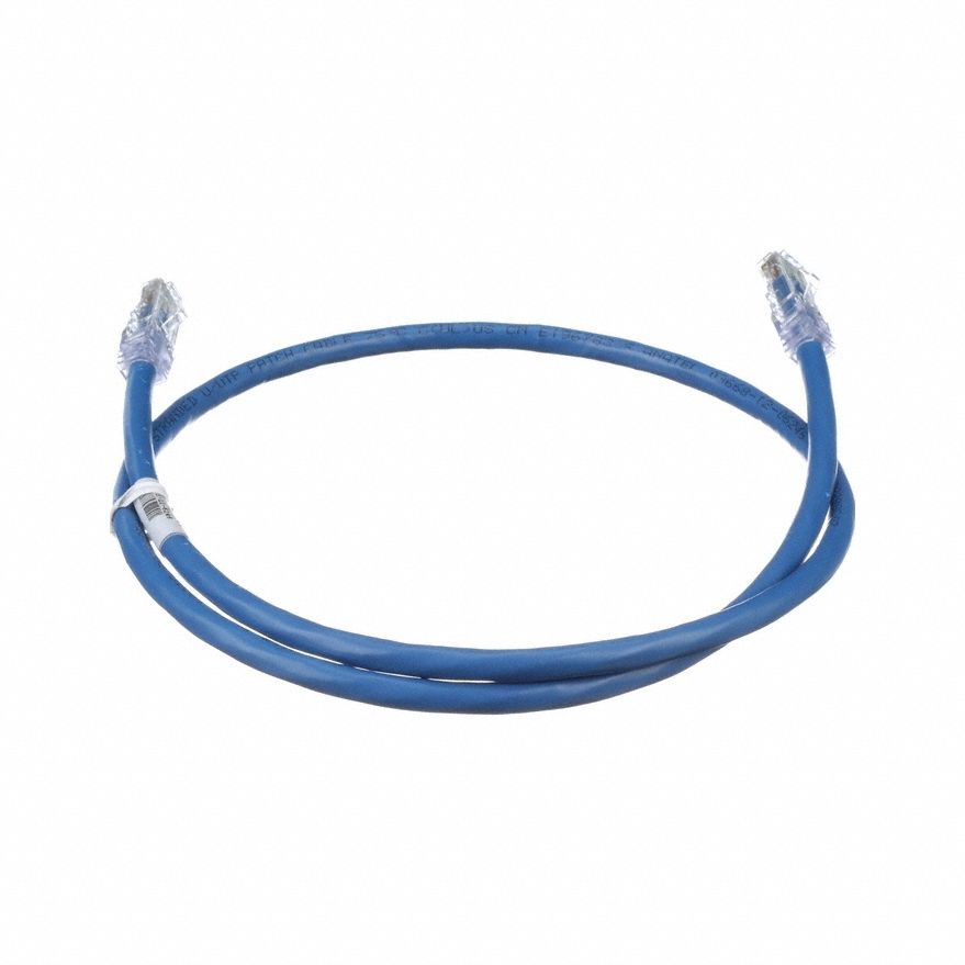 Voice and Data Patch Cord: Unshielded, Cat 6A, 7 ft Overall Lg, PVC, Round, 24 AWG, Yellow