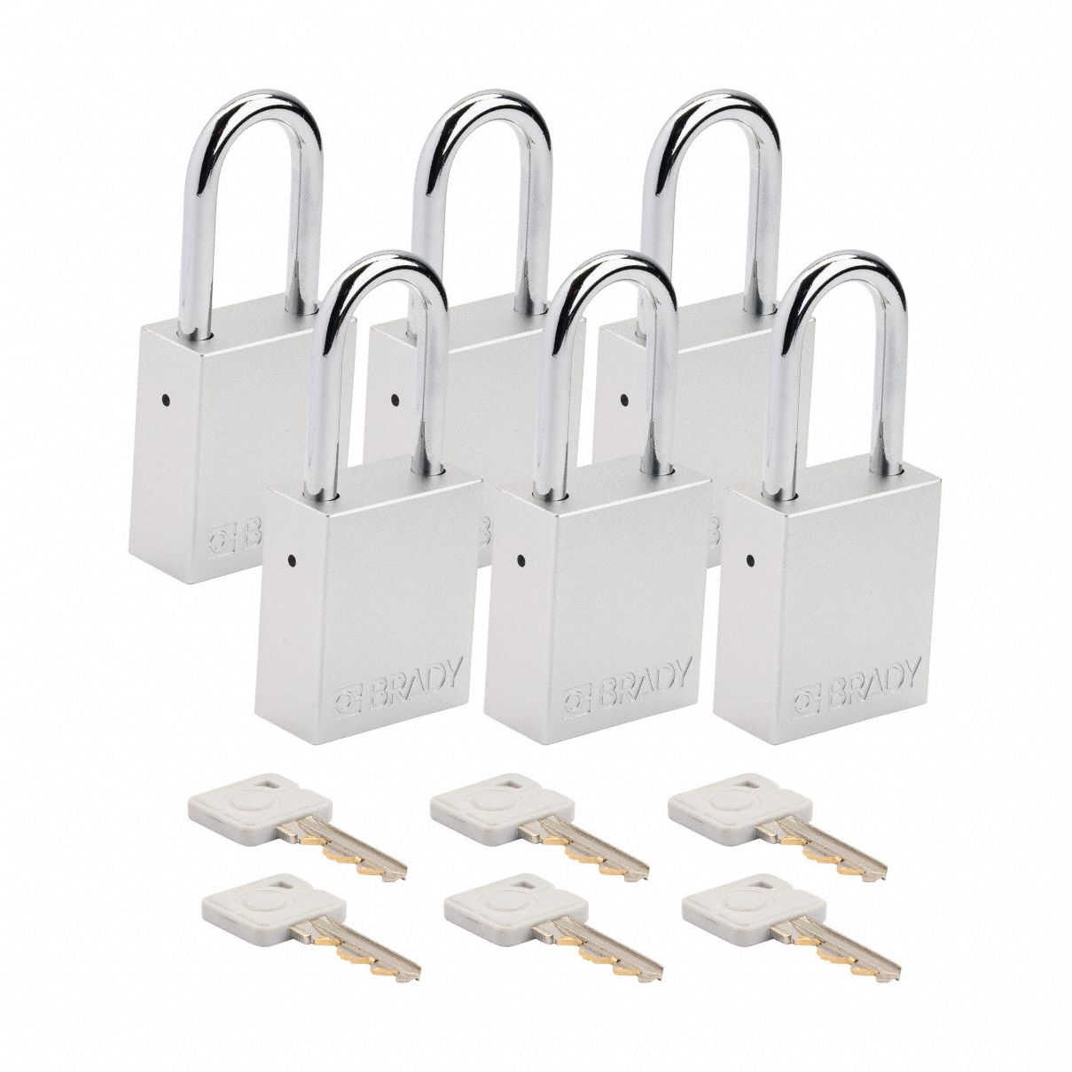 Lockout Padlock: Keyed Alike, Aluminum, Std Body Body Size, Steel, Std, White, 6 Pack Size