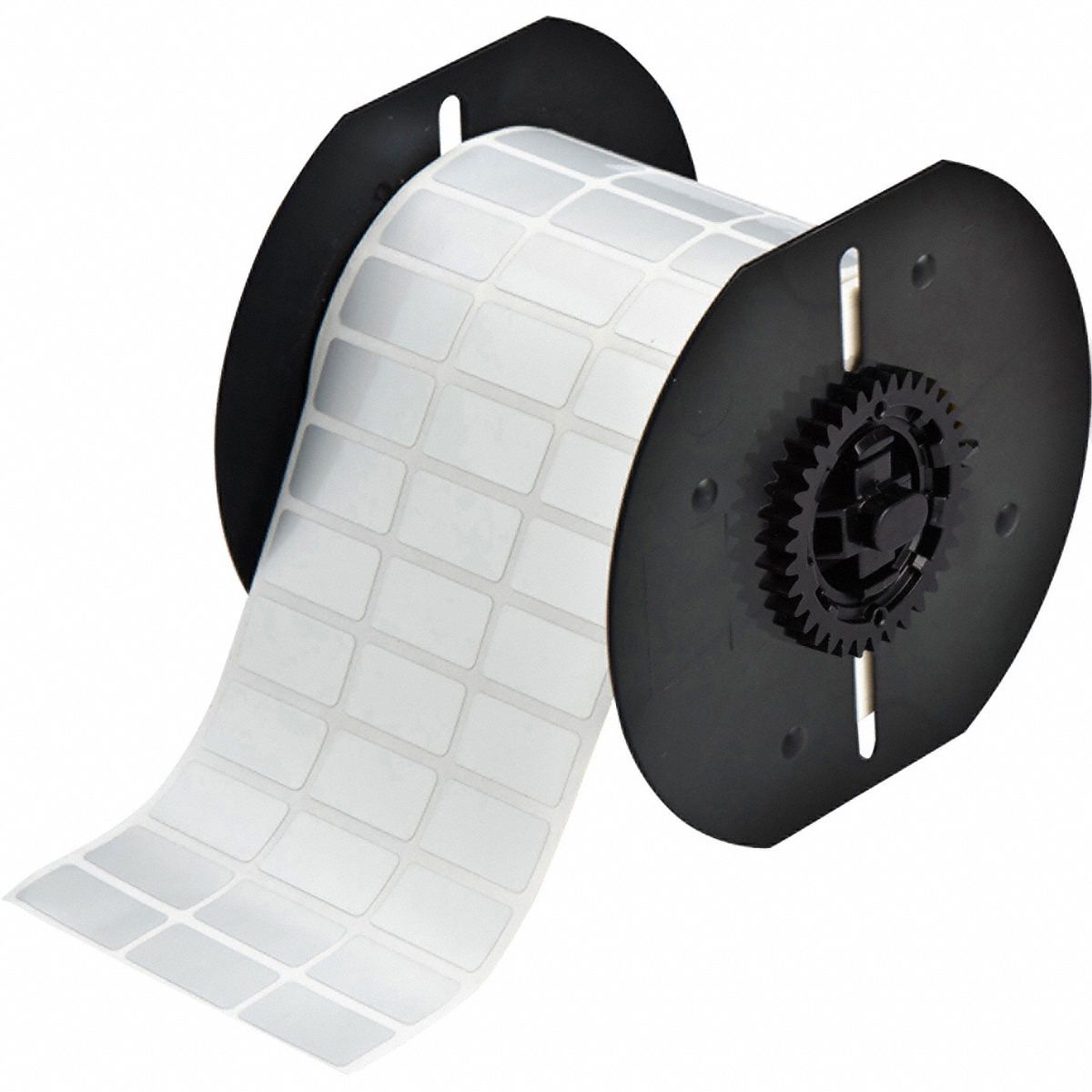 Pre-Cut Label Stock Roll: 1/2 in x 1 in, 1/2 in, Metalized Polyester, Halogen-Free/Metal Detectable