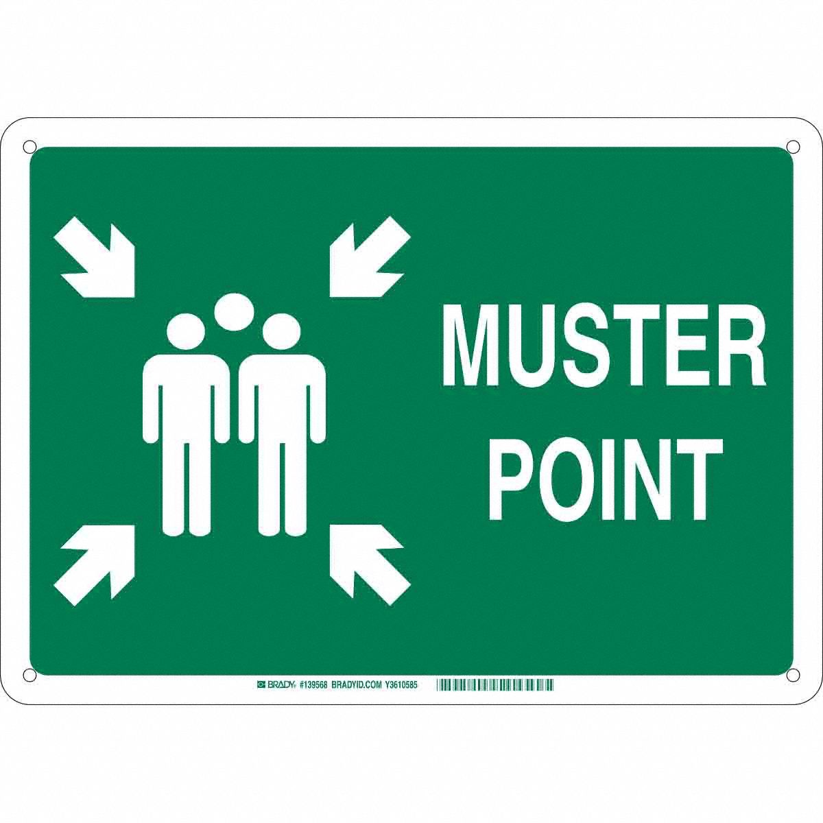 B555 10X14 WHT/GN MUSTER POINT SIGN