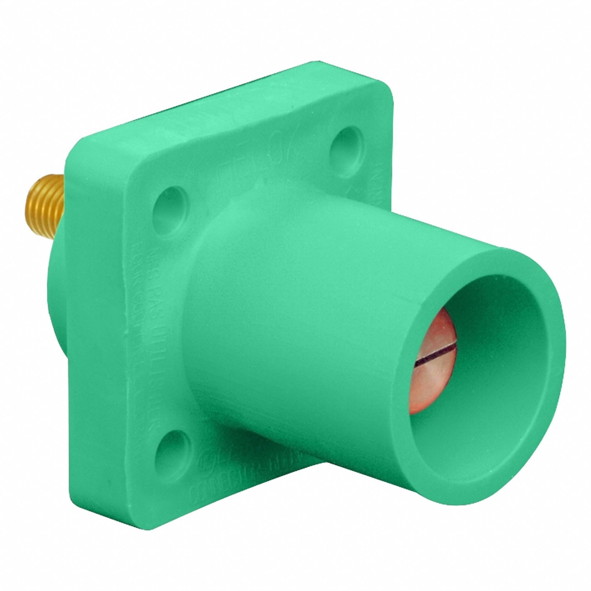 Single Pole Receptacle: For Female Connectors, 400 A, Straight, Green, Square, Threaded Mounting