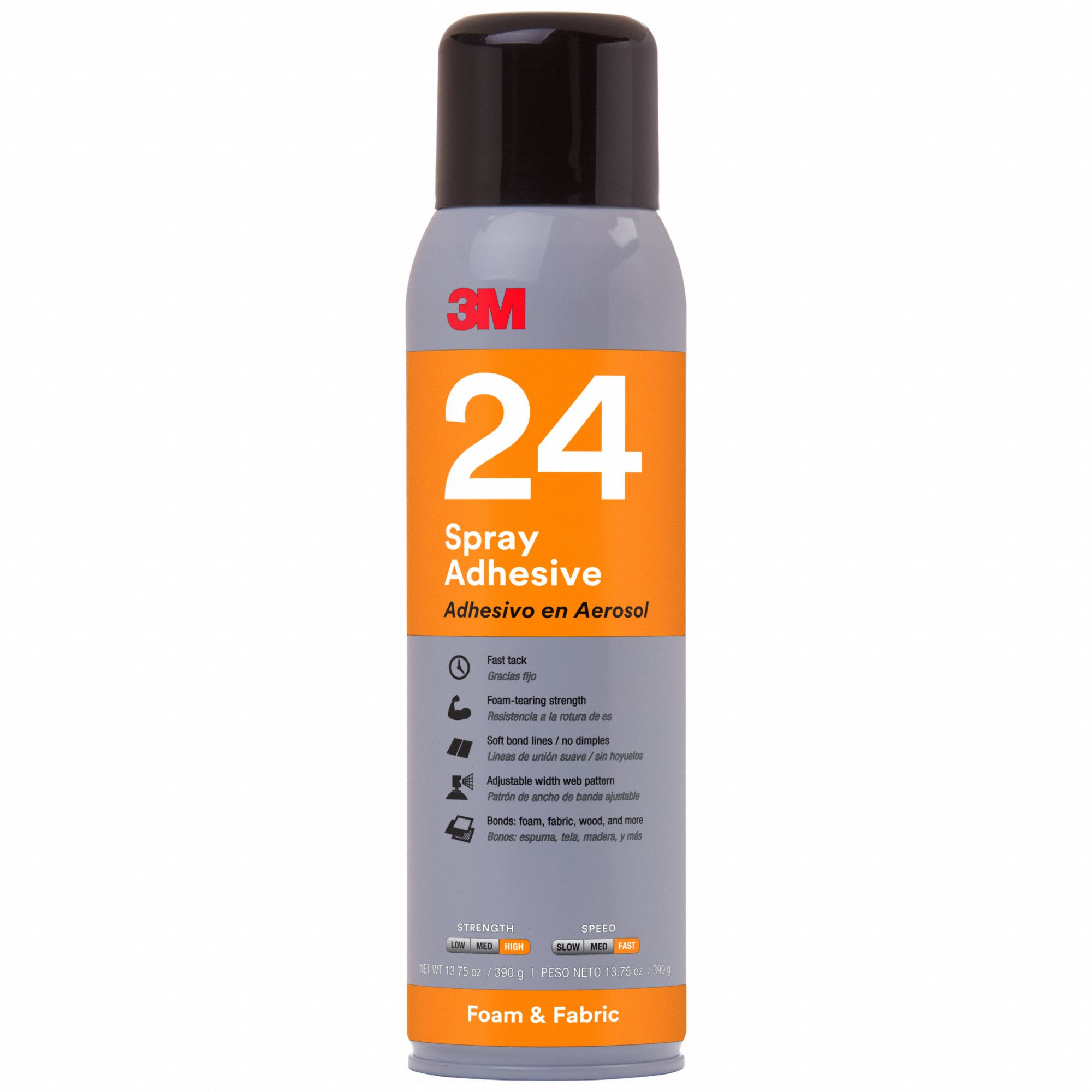 3M Spray Adhesive: 24, Fabrics/Foams, 16 fl oz, Aerosol Can, Orange