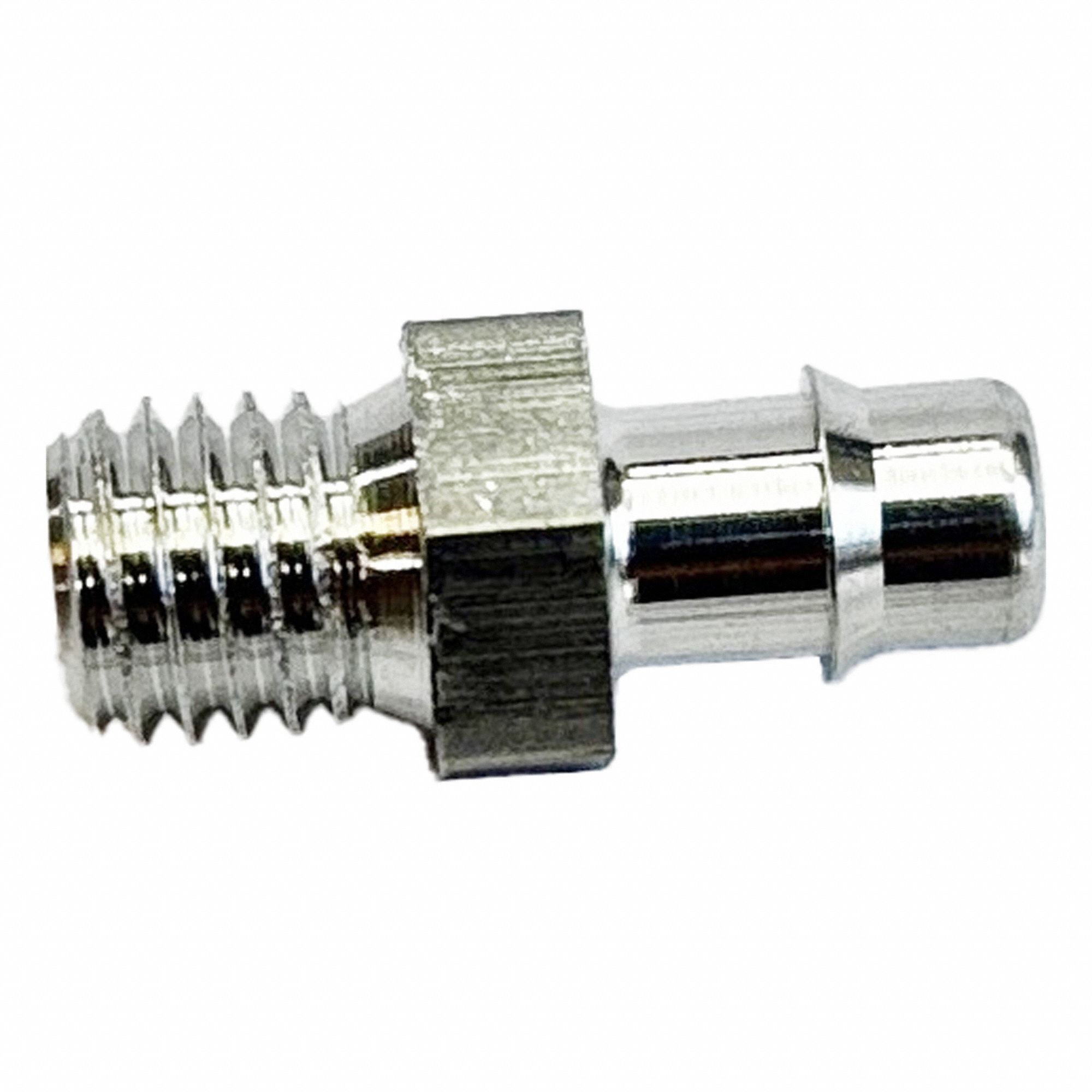 Mini Barb Fitting: Threaded x Tube, 3/16 in ID Size, Aluminum, 3/4 in Overall Lg