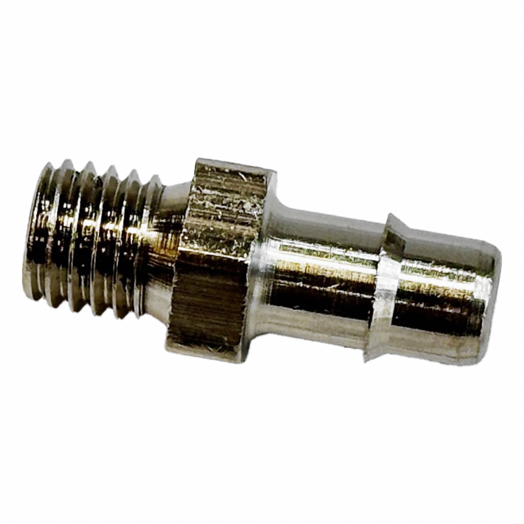 Mini Barb Fitting: 1/4 in ID x 3/16 in ID Size, Threaded x Tube, Brass, 3/4 in Overall Lg