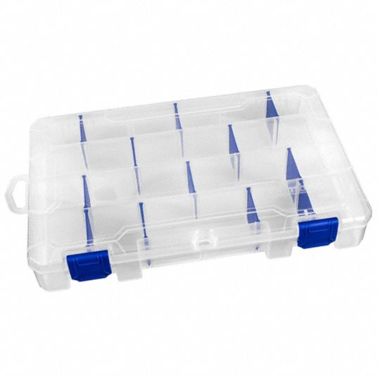 FLAMBEAU, 7 1/4 in x 1 3/4 in, Clear, Adjustable Compartment Box - 1NTH5