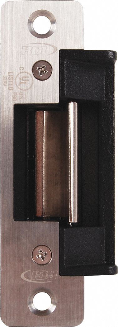 Electric Door Strike: 1 1/4 in Wd, 4 7/8 in Ht, Cylindrical/Mortise, Stainless Steel