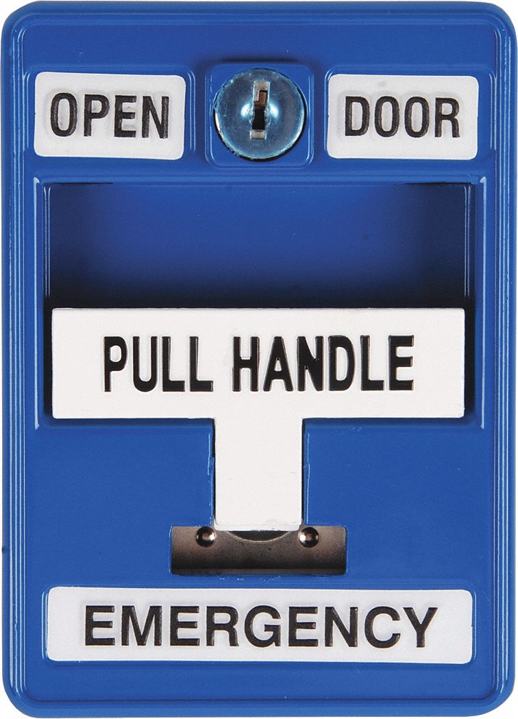 Emergency Pull Station: 1 in Ht, 5 in Dp, 2 5/8 in Wd, Blue, Blue – Metal, Blue