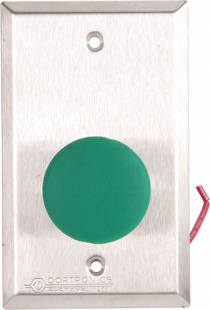 Exit Push Button: 4 1/2 in Ht, 2 in Dp, 2 3/4 in Wd, Silver, Silver – Stainless Steel
