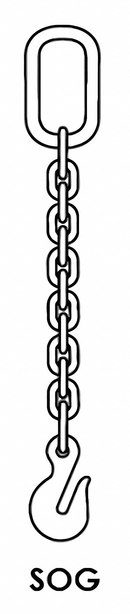 Chain Sling: 3/8 in Chain Trade Size, 80 Chain Grade, Grab Hook, Steel, Fixed