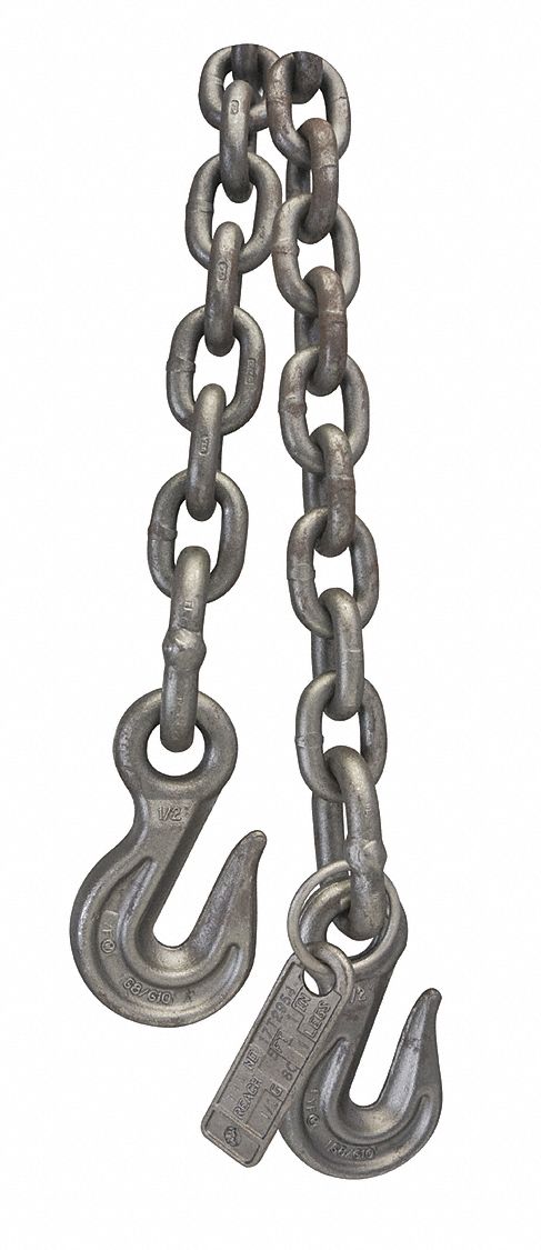 Chain Sling: 1/2 in Chain Trade Size, 80 Chain Grade, Grab Hook, Steel, Fixed