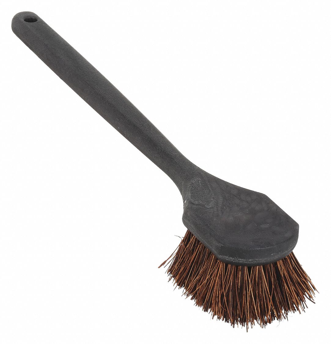 SCRUB BRUSH, MEDIUM, PLASTIC, 4 IN BRUSH L, 20 IN HANDLE L, 3 IN HEAD W, BROWN