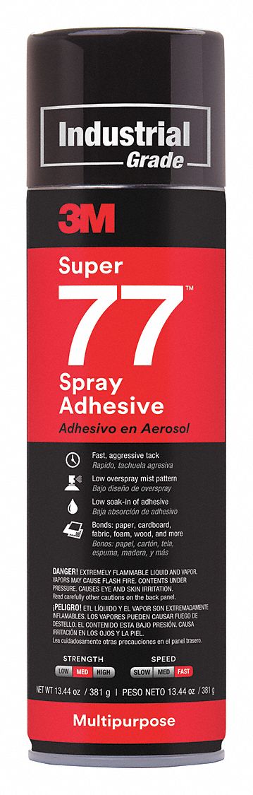 3M Spray Adhesive, Aerosol Can, 16.75 oz. Container Size - Adhesives - Super 77, Size: 16.5 oz Can, Black