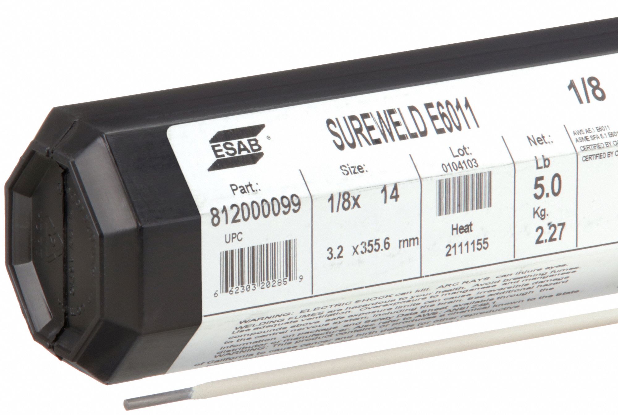 STICK ELECTRODE, CARBON STEEL, E6011, ⅛ X 14 IN, 5 LB, SUREWELD 6011