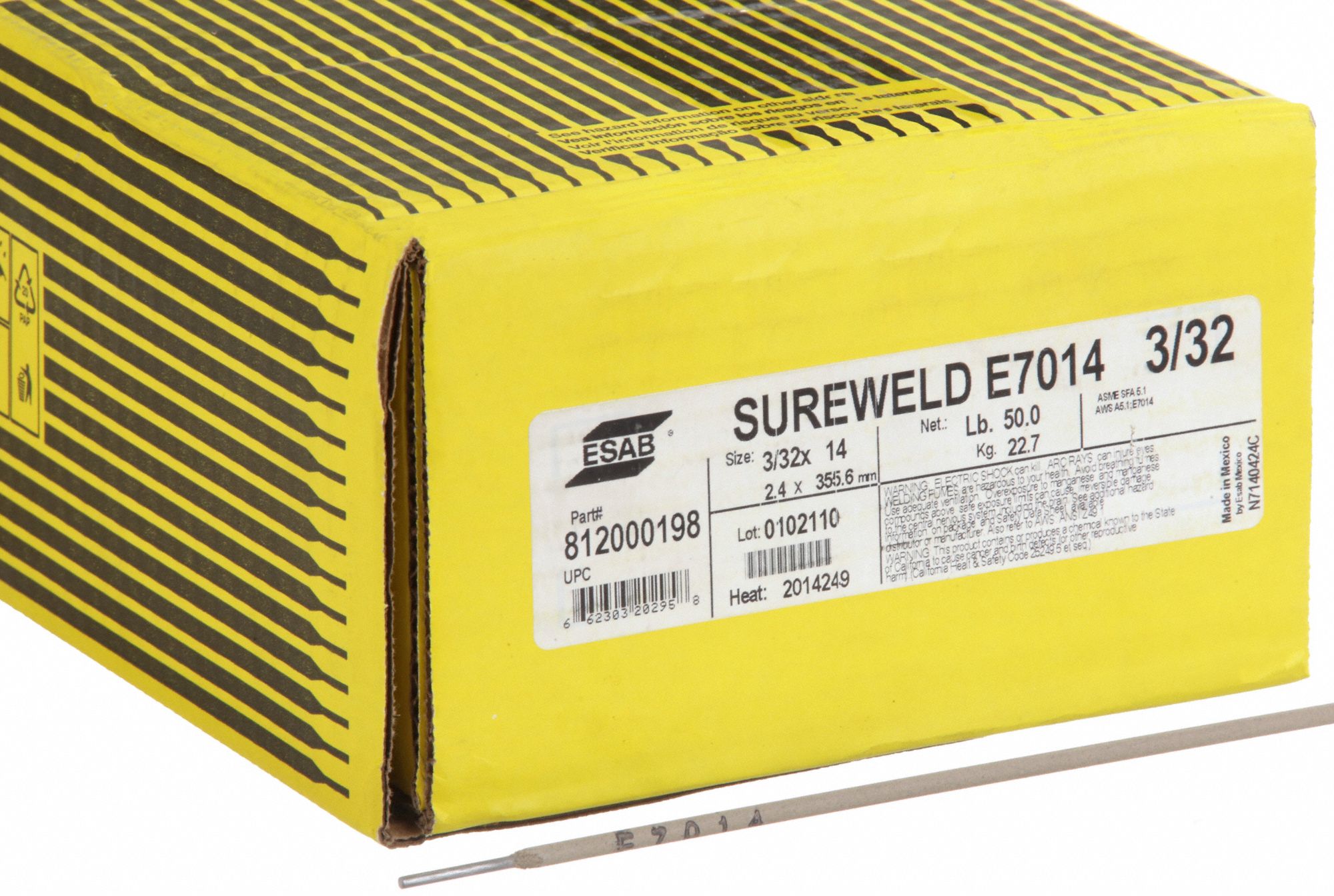 Stick Electrode: Carbon Steel, E7014, 3/32 in x 14 in, 50 lb, Sureweld 7014