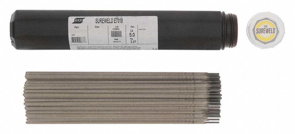 STICK ELECTRODE, CARBON STEEL, E7018, 5/32 X 14 IN, 5 LB, SUREWELD 7018