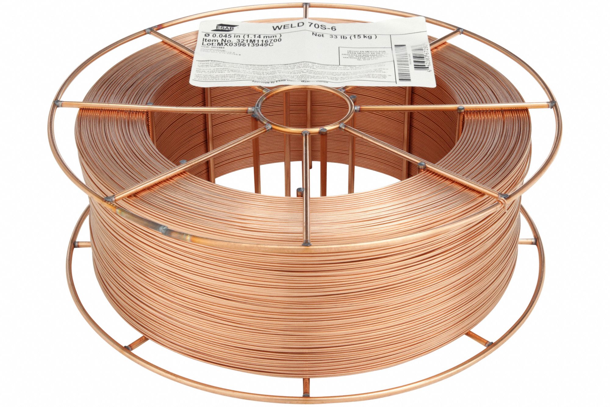 MIG Welding Wire: Carbon Steel, ER70S-6, 0.045 in, 33 lb, Steel Spool, Weld 70S-6