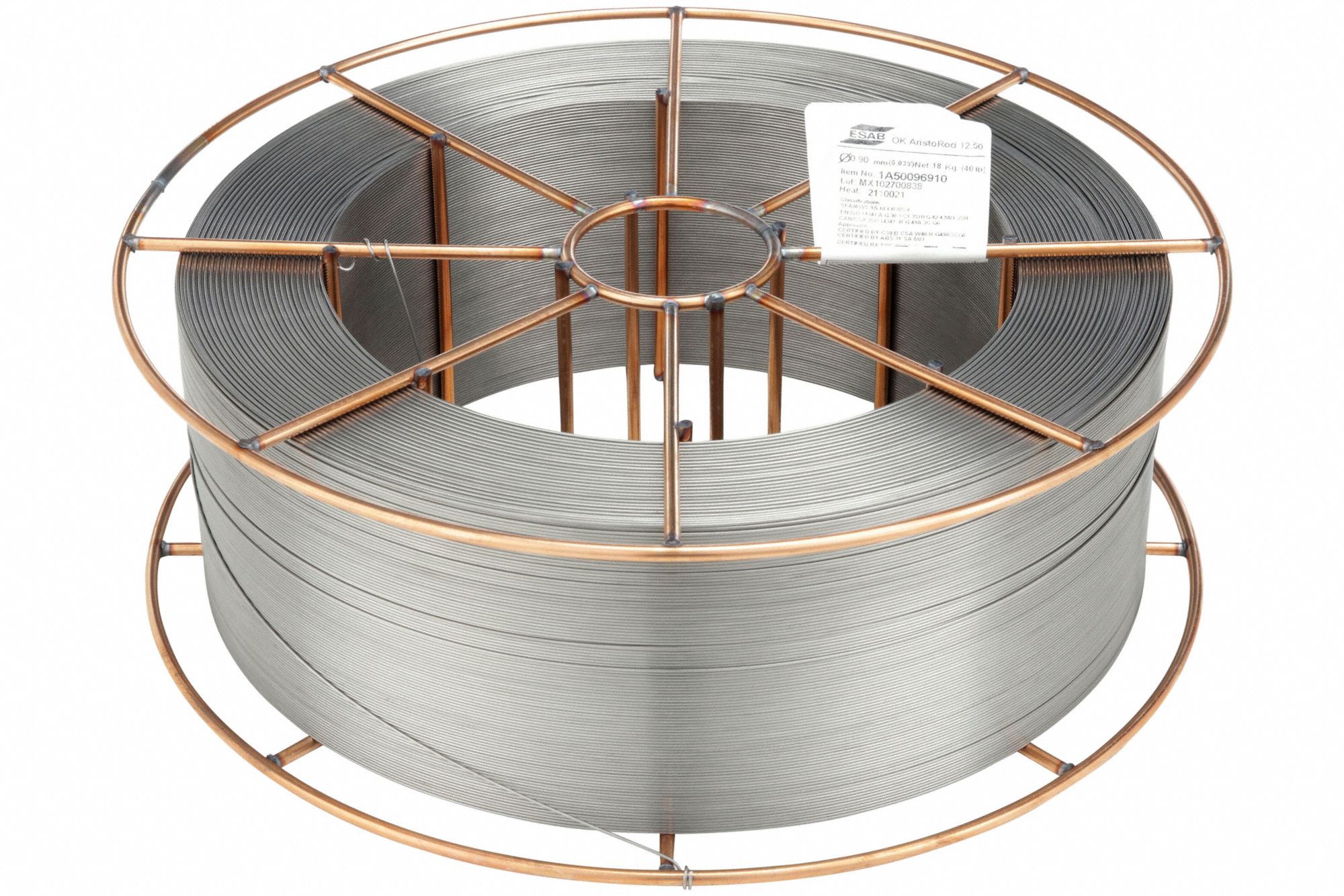 MIG WELD WIRE, NO-COPPER, ER70S-6, 70000 PSI, 0.035 IN DIA, STEEL, 18 KG SPOOL