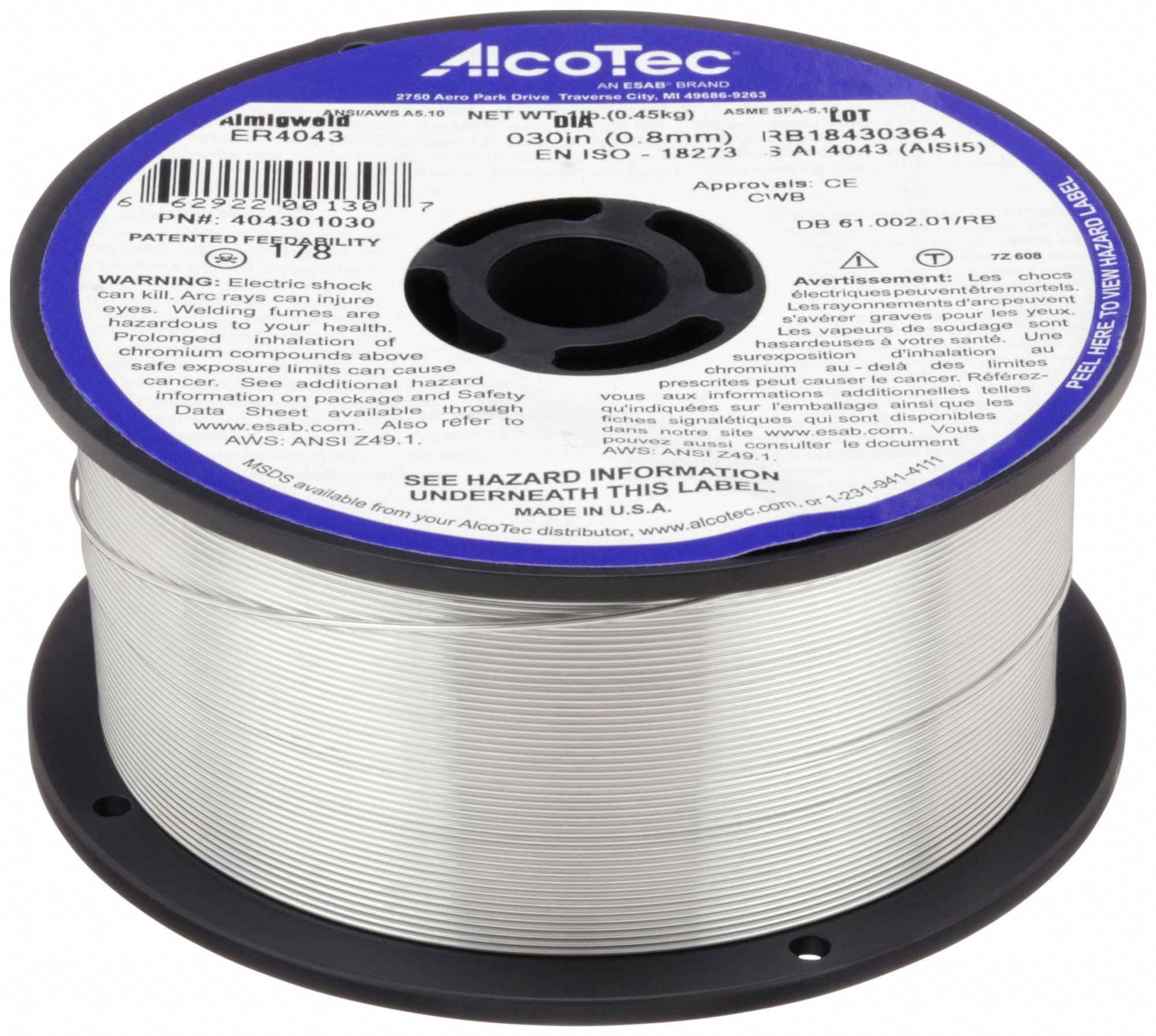 MIG WELDING WIRE, ALUMINUM, ER4043, 0.03 IN, 1 LB